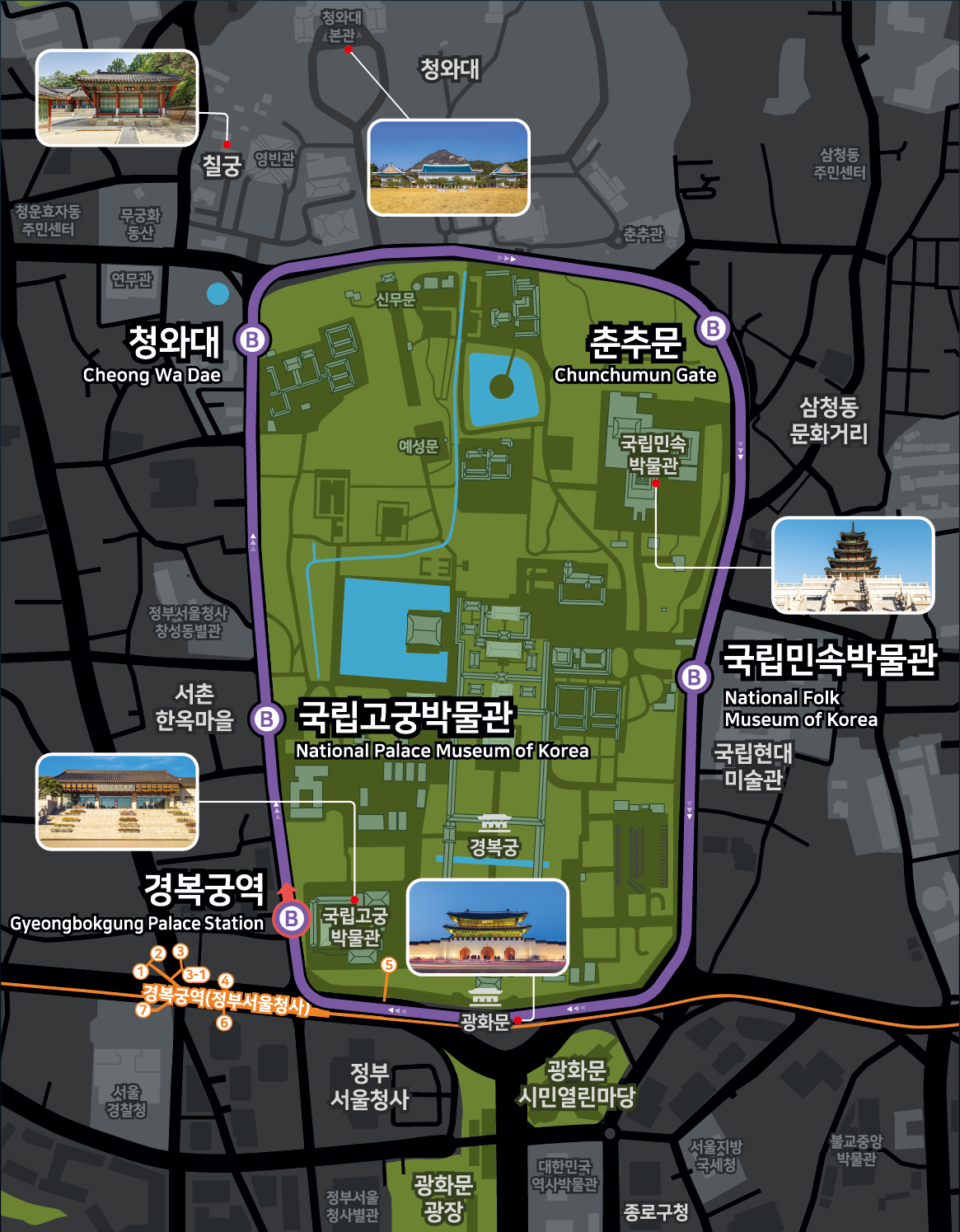 서울시 자율 주행버스 안내도입니다. 이용 방법 등 자세한 내용은 아래의 내용을 참조해주세요. 안내도 상에 표시된 장소는 다음과 같습니다.